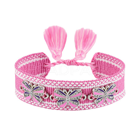 Butterfly Adjustable Polyester & Alloy & Resin Enamel & Rhinestone Slider Bracelets FS-WG9985D-07-1