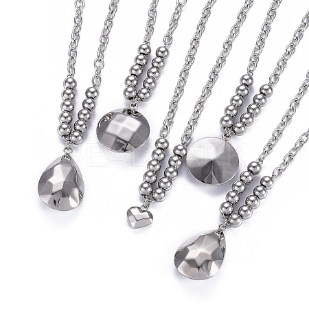 304 Stainless Steel Pendant Necklaces NJEW-O113-01P-1