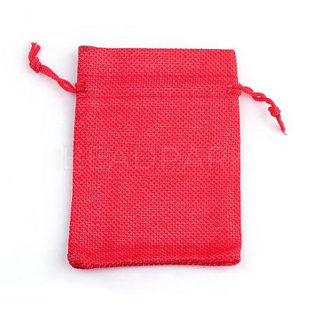 Polyester Imitation Burlap Packing Pouches Drawstring Bags ABAG-R005-9x7-18-1