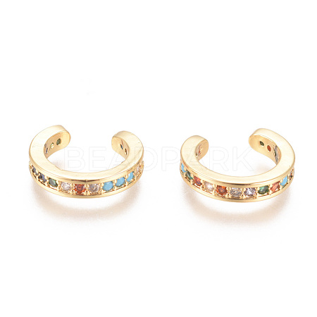 Golden Plated Brass Micro Pave Cubic Zirconia Cuff Earrings EJEW-L244-16G-1