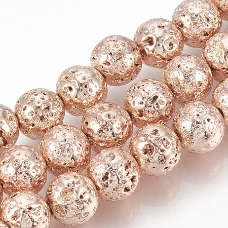 Electroplated Natural Lava Rock Beads Strands G-T061-55C-12mm-1