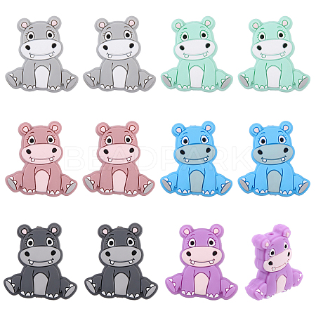 12Pcs 6 Colors Rhinoceros Food Grade Eco-Friendly Silicone Focal Beads SIL-CA0003-07-1