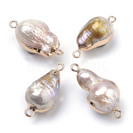 Plated Natural Baroque Pearl Keshi Pearl Links connectors PEAR-S012-05G-1