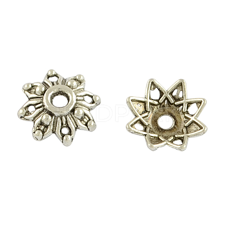 8-Petal Flower Alloy Bead Caps TIBEB-155-AS-NR-1