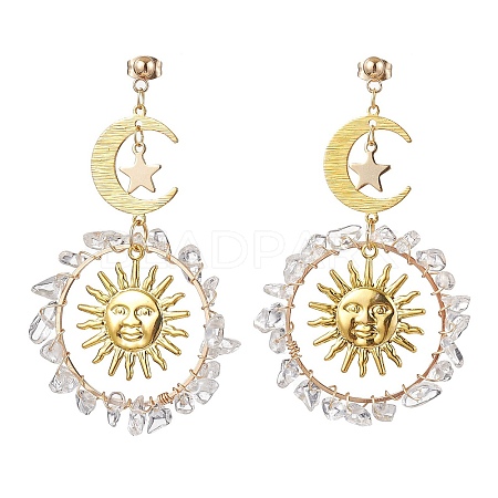 Vintage Natural Quartz Crystal Ear Studs EJEW-JE05807-03-1