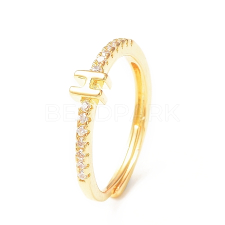 Clear Cubic Zirconia Initial Letter Adjustable Ring RJEW-C052-01G-H-1