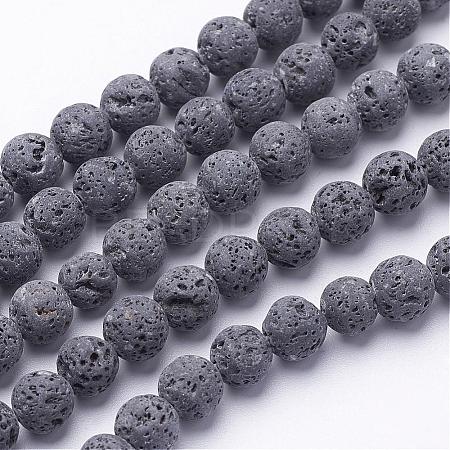 Unwaxed Natural Lava Rock Bead Strands G-F309-6mm-1