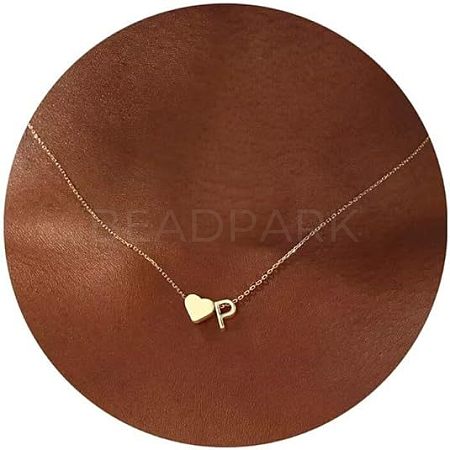Simple Style Adjustable 316L Surgical Stainless Steel Heart and Initial Pendant Necklaces for Women WG95AEF-16-1