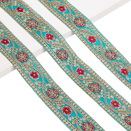 Sparkle Polyester Flower Embroidery Ribbons SRIB-WH0011-266C-1