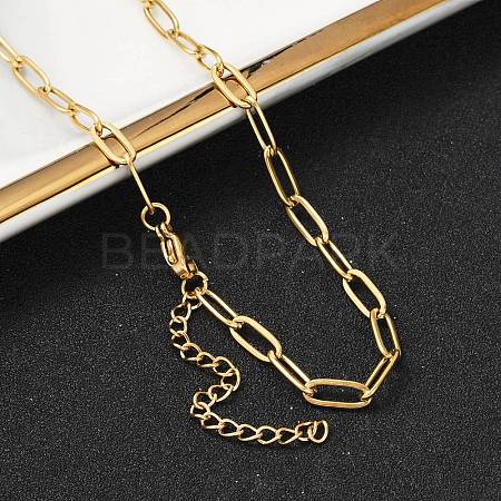 Ion Plating(IP) 304 Stainless Steel Paperclip Chain Necklace for Women NJEW-C011-03G-1