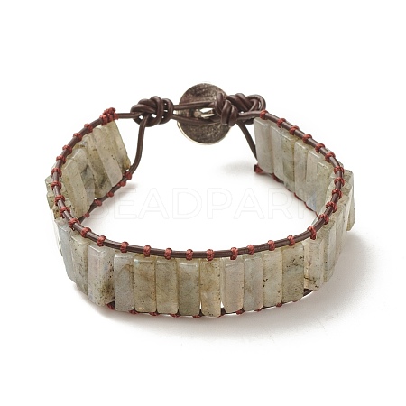 Natural Labradorite Rectangle Beaded Bracelet BJEW-JB08198-01-1