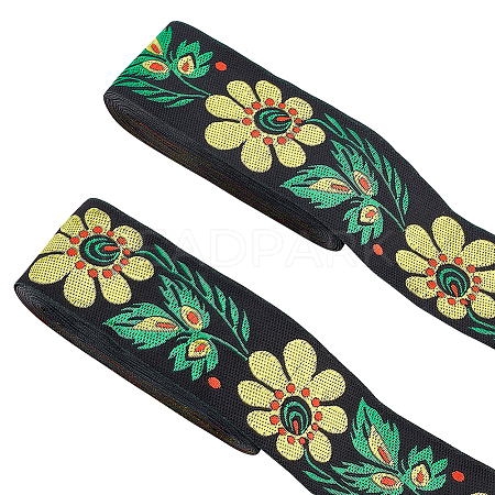 Ethnic Style Flower Pattern Polyester Ribbon OCOR-WH0047-47-1