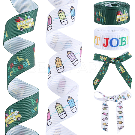 2 Rolls 2 Styles School Season Theme Polyester Colorful Printed Grosgrain Ribbon OCOR-GF0004-23C-1