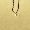 Stainless Steel Initial Pendant Faceted Round Natural Black Spinel Beaded Necklaces for Women ZD9259-18-1