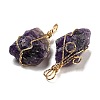 Raw Rough Natural Amethyst Iron Wire Wrapped Pendants G-H308-03G-03-2