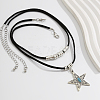 1 Set Alloy Pave Synthetic Turquoise Pendant Double Layer Cord Necklaces NJEW-CL0001-09B-3