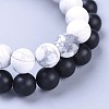 Natural Black Agate Bead and Natural Howlite Bead Stretch Bracelet Sets BJEW-JB04298-04-3