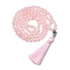 Natural Rose Quartz Mala Prayer Round Beaded Wrap Necklaces with Long Tassel and Metal Tree of Life FS-WG93CBE-02-1