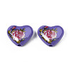 Flower Printed Opaque Acrylic Heart Beads SACR-S305-28-M04-2