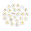 Brass Elder Futhark Alphabet Engraved Symbol Flat Round Opalite Rune Stones G-I373-01O-2