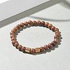 Natural Wenge Wood Round Beaded Stretch Bracelet with Synthetic Hematite for Men Women BJEW-JB07549-03-2