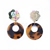 Flat Round Cellulose Acetate(Resin) Dangle Stud Earrings EJEW-JE03097-02-2