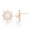 Daisy Flower Natural Pearl Stud Earrings with Enamel PEAR-N020-07G-2
