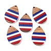 Independence Day Opaque Striped Resin & Walnut Wood Pendants RESI-U010-02S-1