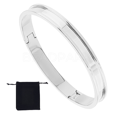 1Pc Stainless Steel Grooved Bangles STAS-UN0042-50A-P-1