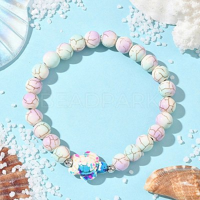 6Pcs 6 Colors Baking Paint Synthetic Turquoise Round & Tortoise Beads Stretch Bracelets for Men Women BJEW-JB12340-1
