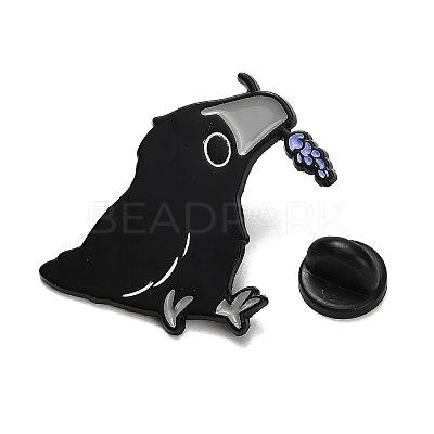 Crow with Flower Enamel Pins JEWB-K040-01A-1