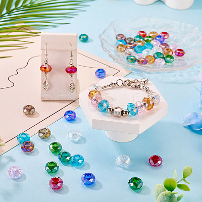 50Pcs 10 Colors Transparent Glass European Beads GPDL-TA0001-13-1