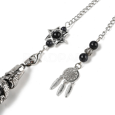 Synthetic Blue Goldstone Cone Dowsing Pendulum Big Pointed Pendants AJEW-Z041-01D-AS-1