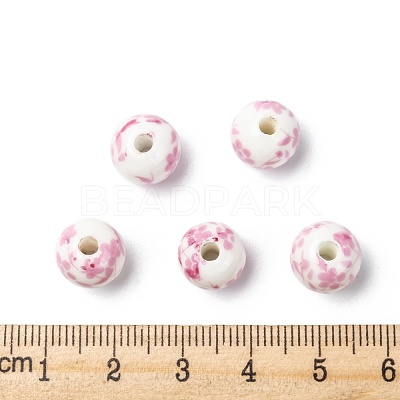 Floral Printed Porcelain Beads PORC-Q201-10mm-3-1