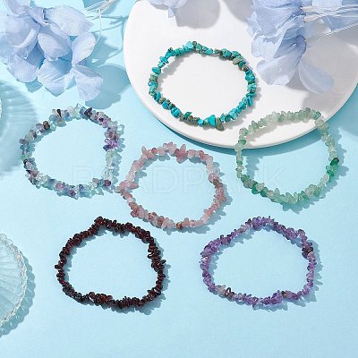 Natural & Synthetic Mixed Gemstone Chips Beaded Stretch Bracelets for Women BJEW-JB10046-1