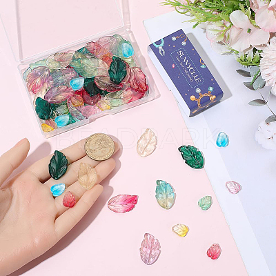 100Pcs 10 Colors Autumn Theme Two-Tone Transparent Glass Charms GLAA-SC0003-11-1