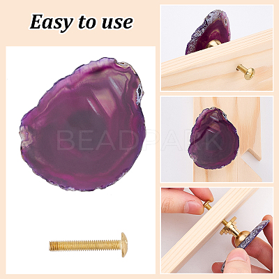 4Pcs 4 Colors Brass & Natural Agate Drawer Knobs AJEW-DR0001-63-1