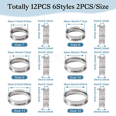 12Pcs 6 Size 201 Stainless Steel Grooved Finger Ring Settings RJEW-TA0001-05P-1