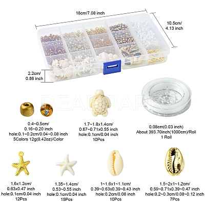 DIY Glass Seed & Synthetic Turquoise & Natural Cowrie Shell Bracelets Making Kits DIY-FS0007-11B-1