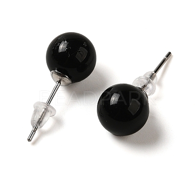 Natural Obsidian Stud Earrings G-B075-02P-01-1
