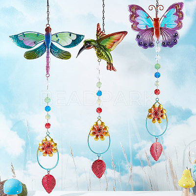 3Pcs 3 Style Iron Hummingbird Butterfly Dragonfly Pendant Decorations DIY-GA0005-48-1