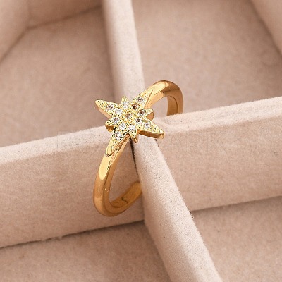 Rack Plating Star Brass Micro Pave Clear Cubic Zirconia Cuff Rings for Women RJEW-M028-122G-1