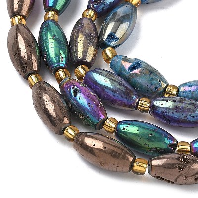 Electroplated Natural Druzy Geode Crystal Beads Strands G-G459-03A-1