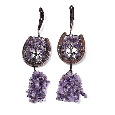 Natural Amethyst Chip Tree of Life Pendants Decoration G-F733-06C-1