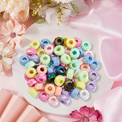 100Pcs UV Plating Rainbow Iridescent Acrylic European Beads MACR-PA0001-29-1