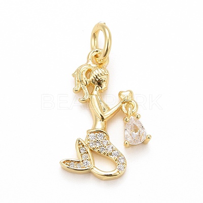 Rack Plating Brass Micro Pave Cubic Zirconia Pendants KK-B056-03G-01-1