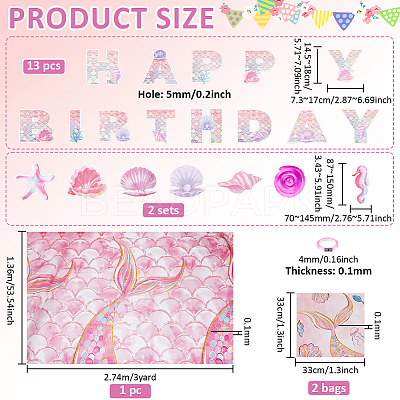 1 Bag Fish Scales Pattern Paper Word Happy Birthday Hanging Streamer DIY-NB0015-16-1