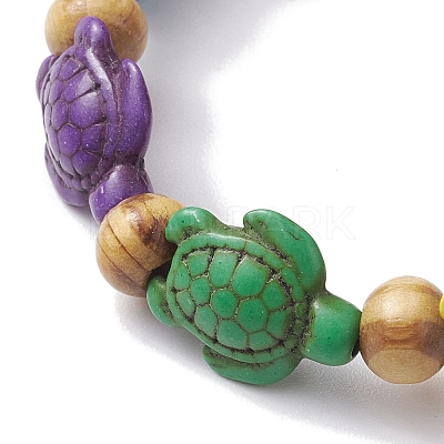 Beach Turtle Dyed Synthetic Turquoise Stretch Bracelets BJEW-JB10297-02-1