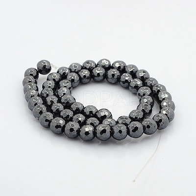 Faceted Round Non-magnetic Synthetic Hematite Beads Strands G-P061-60-3mm-1
