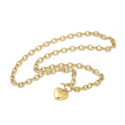 304 Stainless Steel Heart Pendant Cable Chain Necklaces for Women NJEW-C084-05G-1